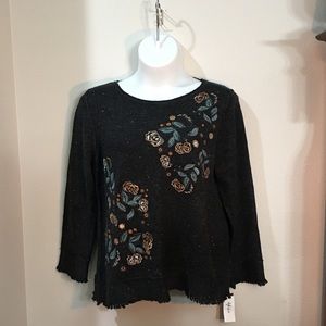 Black Heather Floral Embroidered Sweater